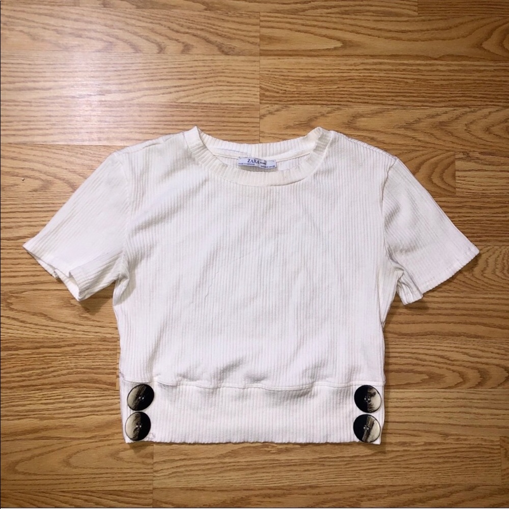 Zara white ribbed buttoned top